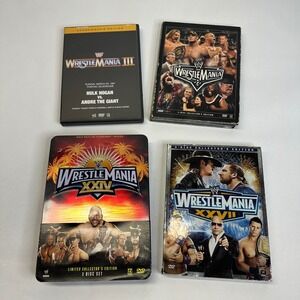 4 WWE WrestleMania DVDs III, XXII, XXIV & XXVII Hogan Rock Undertaker Cena